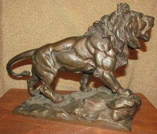 Antique Bronze Sculpture Lion Signed Painte photo