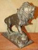 Antique Bronze Sculpture Lion Signed Painte Metalware photo 2