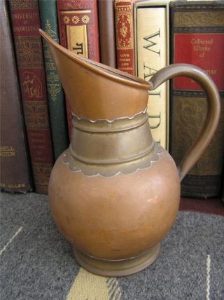 Vintage Arts And Crafts Hand Hammered Copper Pitcher Belgium Souvenir Of Malines photo