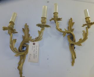 Pair Of Elegant French Rococo Style Gilded Brass Sconces - - Two Arms,  Circa 1900 photo