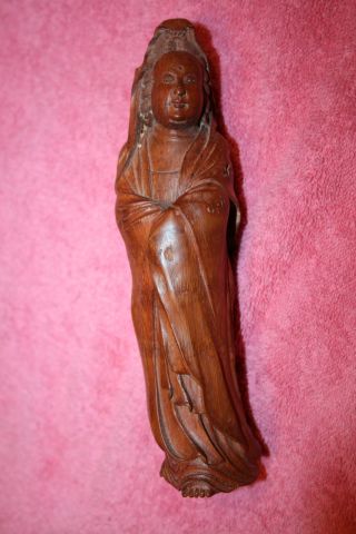 Antique Artistically Carved Wooden Asian Lady photo