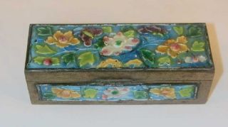 Solid Enameled Brass Stamp Box Floral Decoration 14 photo
