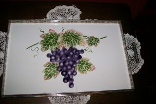 Fabulous Vintage/antique Hand Painted Porcelain Tray,  Grapes,  Czeckoslovakia photo