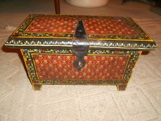 Antique 1800s Wood Pennsylvania Hand Decorated Painted Miniature Blanket Chest photo