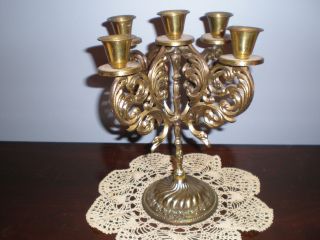 Stamped Brass Candlestick Candelabra 5 Holders Marked ' Israel ' Nice/heavy photo