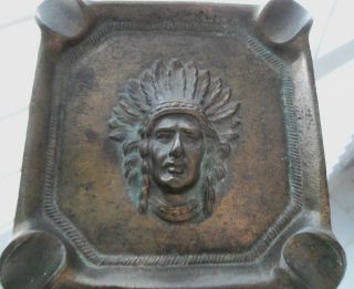 Antique? Vintage Bronze Brass American Indian Chief & Headdress Ash Tray Judd? photo