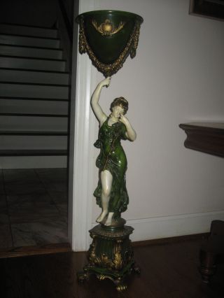 Vintage French Lady Figural Spelter Newel Post Planter Jardinere Vase Not Lamp photo