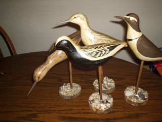 Vintage Hand Carved Wood Painted Bird Set Of Four Signed photo