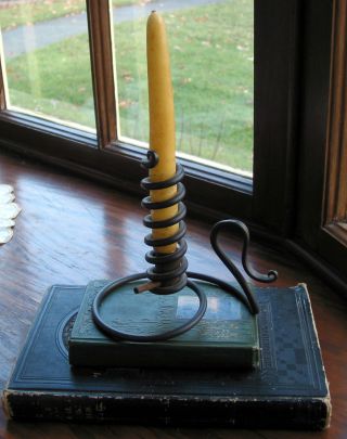 Antique Wrought Iron Spiral Candle Holder Unique With Beeswax Candle photo