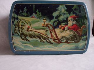 Vintage Rare Christmas Lithograph Coffee Tin - Santa In Sleigh - Sweden photo