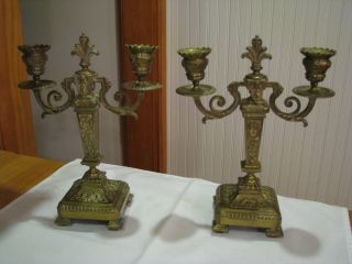 Pair Of French Antique Brass Candelabra photo