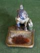 Antique Austria Cold Painted Slush Metal Figural Dog Bobblehead Ashtray Solid Vg Metalware photo 1