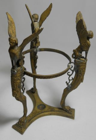 Unique Ornate Antique Brass Flying Triple Sphinx Vase Holder Stand - Victorian photo