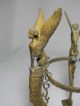 Unique Ornate Antique Brass Flying Triple Sphinx Vase Holder Stand - Victorian Metalware photo 7