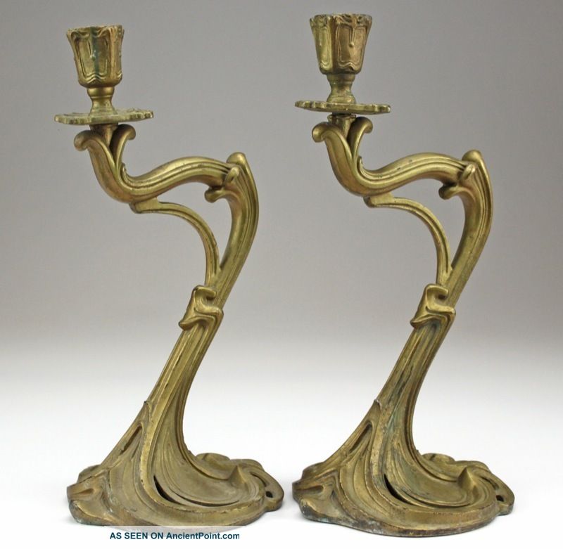 Bradley & Hubbard Art Nouveau Metal Candle Stands Lamp Base Metalware photo