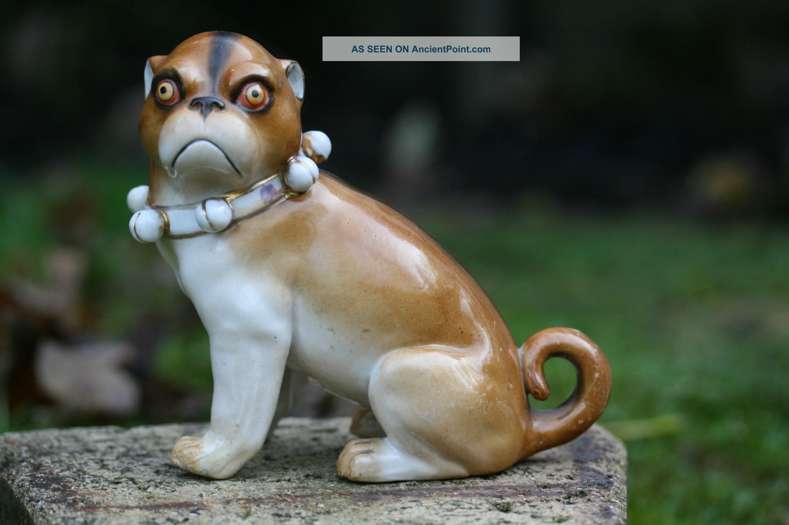 19th C.  Open Legged Pug Dog With Decorative Collar Of European Origin Figurines photo