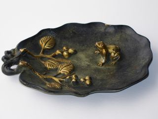 China Ancient Antique Bronze Frog & Flower Dish,  Tray,  Plate Decoration photo