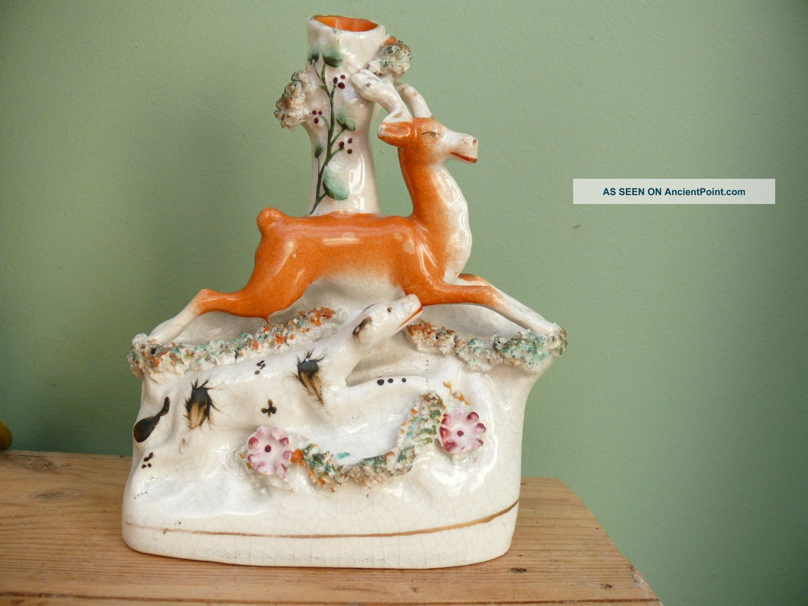 19thc Staffordshire Hound Pursuing Stag Spill Figure Figurines photo