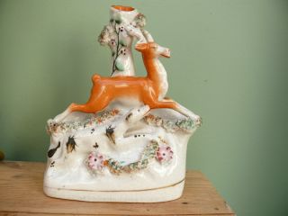 19thc Staffordshire Hound Pursuing Stag Spill Figure photo
