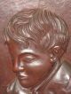 Antique Carved Wooden Wall Plaque Of Boy. Carved Figures photo 1