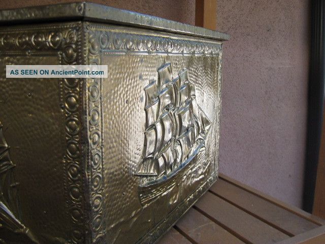 Antique Embossed Brass Coal / Wood Box With 