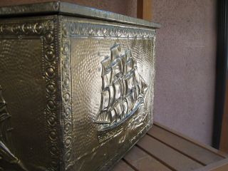 Antique Embossed Brass Coal / Wood Box With 