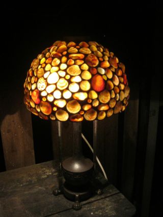 Antique Arts And Crafts Leaded Seashell And Glass Lamp Shade photo