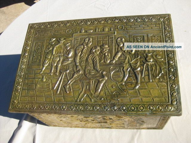 Antique Brass Embossed Coal / Wood Box Metalware photo