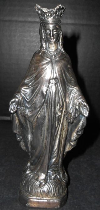 Jennings Brothers Antique Vintage Silver Plated Brass Statue Of Mary Marked Jb photo