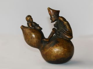 China Folk Jigong Buddha With A Child On Gourd Bronze Statue,  Deco.  Lovely photo