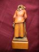 Black Forest Wood Carving Begger Woman With Cat On Shoulder & Cane Carved Figures photo 1