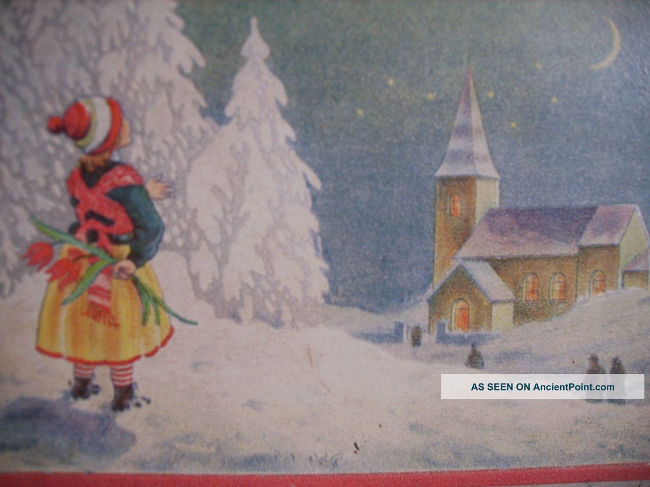 Lithograph Winter - Sleigh - Snow - Children - Christmas Biscuit Tin - Sweden Metalware photo