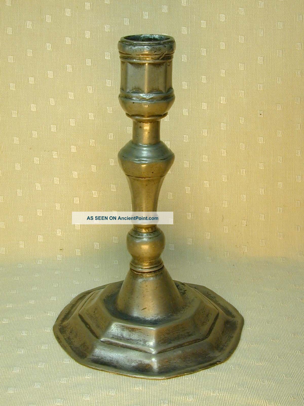 Rare Pewter 1700 French Candlestick Metalware photo
