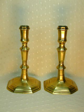 Pair Of Antique 1700 French Facet & Marked Brass Candlesticks photo