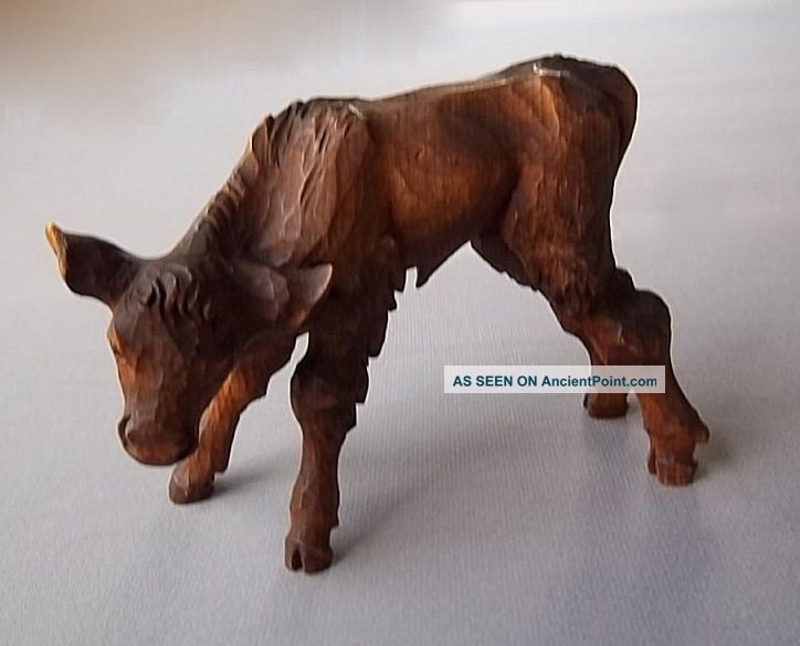 Vintage Hand Carved Wood Calf Figurine Carved Figures photo