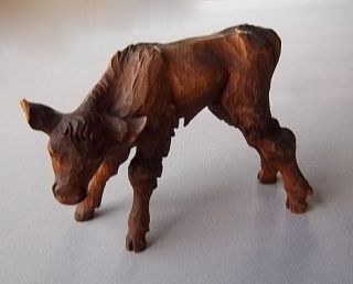 Vintage Hand Carved Wood Calf Figurine photo