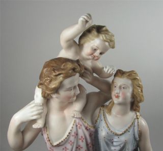 Vintage Bisque Figural Group Biscuit Porcelain Man Woman & Child Figurine Figure photo