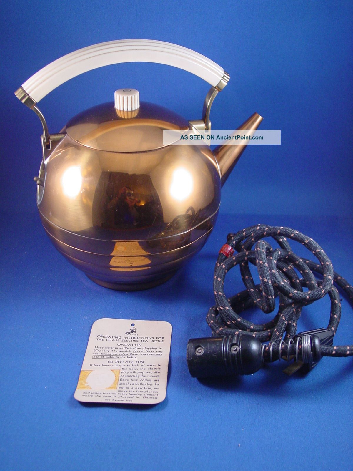 Walter Von Nessen 1930s Art Deco Moderne Chase Copper Electric Kettle Teapot Pot Metalware photo