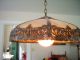 Exquisite Vintage Lampshade Art Deco Curved Glass W/ Ornate Metalwork Lamps photo 11