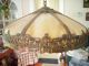 Exquisite Vintage Lampshade Art Deco Curved Glass W/ Ornate Metalwork Lamps photo 1