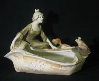 19th C Royal Dux Art Nouveau Amphora Lady Princess And Frog Prince photo