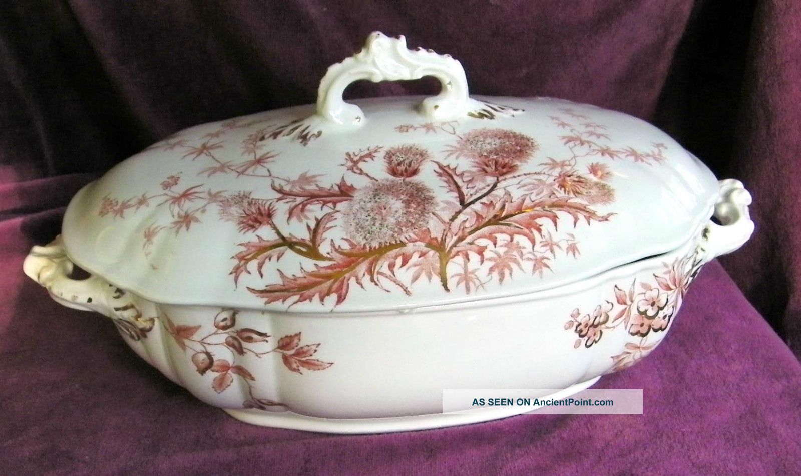 Antique Ironstone Covered Vegetable Dish - Edwards Aesthetic Thistle Transferware Other photo