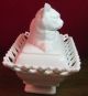 Antique Victorian Lacy Milk Glass Cat Dish Dated 1889 Atterbury ? Fabulous Dishes photo 2