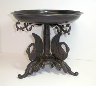 3 Days Only Bronze Metalware 3 Swans Large Centerpiece Compote Bowl - Age Unk photo