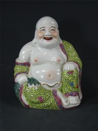 Old Chinese Famille Rose Happy Buddha Statue Figure photo