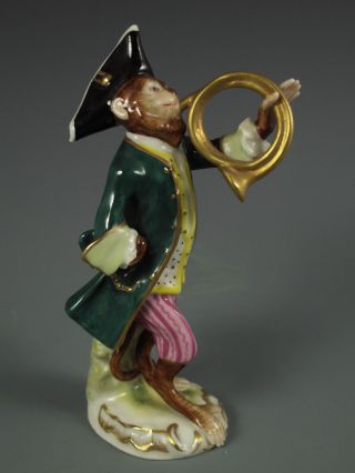Antique Volkstedt German Porcelain Monkey Band French Horn Dresden Figurine photo