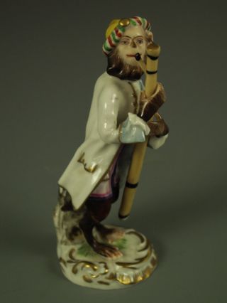 Antique Volkstedt German Porcelain Monkey Band Bassoon Player Dresden Figurine photo