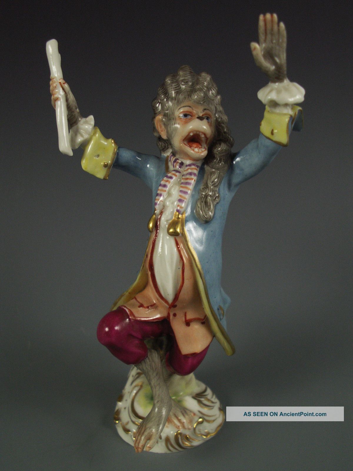 Antique Volkstedt German Porcelain Monkey Band Conductor Dresden Figurine Figurines photo