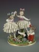 Antique German Sitzendorf Dresden Lace Flowers Girls Boy Children Group Figurine Figurines photo 1