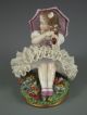 Antique German Sitzendorf Dresden Lace & Flowers Girl With Umbrella Figurine Figurines photo 4